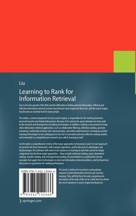 Produktbild: Learning to Rank for Information Retrieval