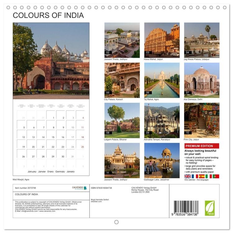 Produktbild: COLOURS OF INDIA (Wall Calendar 2026 12 &times; 12 Inch) CALVENDO 12 Month Wall Calendar