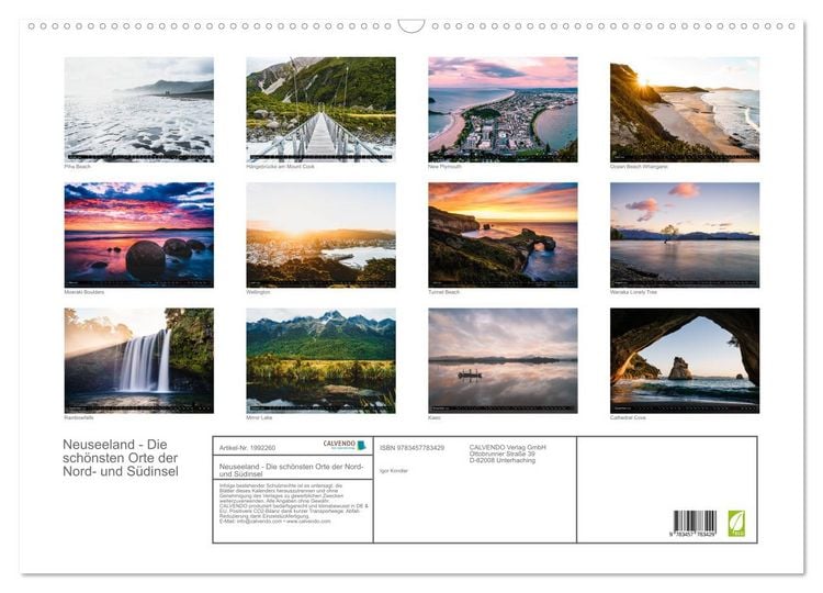 Produktbild: Neuseeland - Die sch&ouml;nsten Orte der Nord- und S&uuml;dinsel (Wandkalender 2026 DIN A2 quer), CALVENDO Monatskalender
