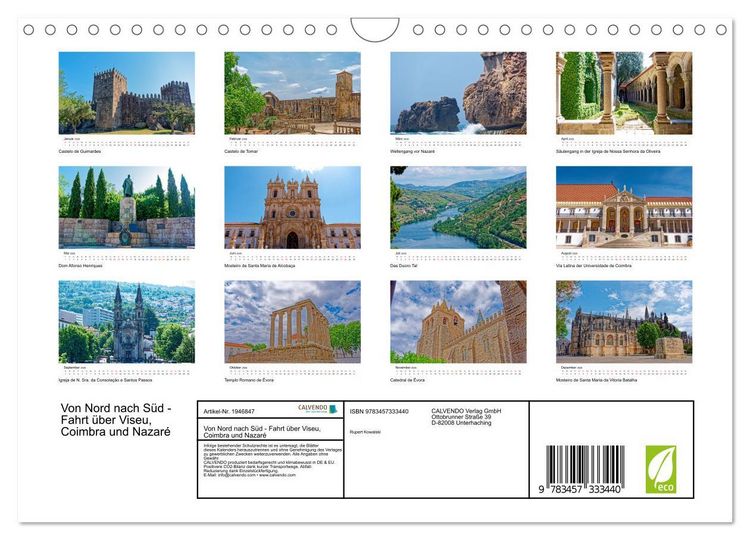 Produktbild: Von Nord nach S&uuml;d - Fahrt &uuml;ber Viseu, Coimbra und Nazar&eacute; (Wandkalender 2026 DIN A4 quer), CALVENDO Monatskalender