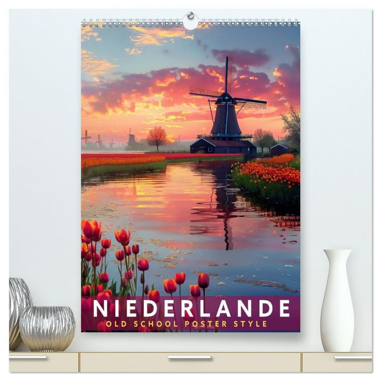 Produktbild: Niederlande - Old School Poster Style (hochwertiger Premium Wandkalender 2026 DIN A2 hoch), Kunstdruck in Hochglanz