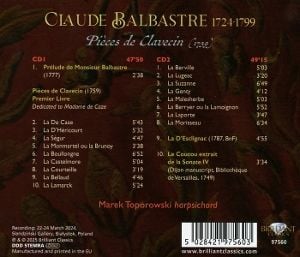 Produktbild: Balbastre:Pieces de Clavecin (1759)