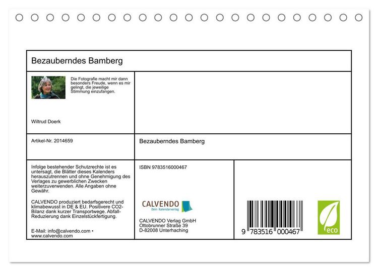 Produktbild: Bezauberndes Bamberg (Tischkalender 2026 DIN A5 quer), CALVENDO Monatskalender