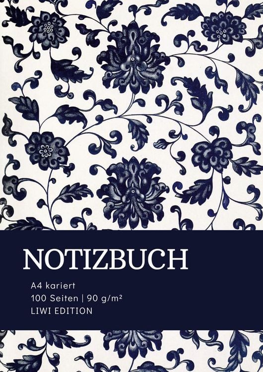 Produktbild: Notizbuch A4 kariert - 100 Seiten Soft Cover floral blau