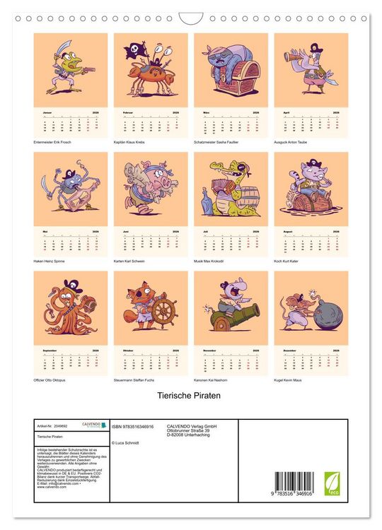 Produktbild: Tierische Piraten (Wandkalender 2026 DIN A3 hoch), CALVENDO Monatskalender