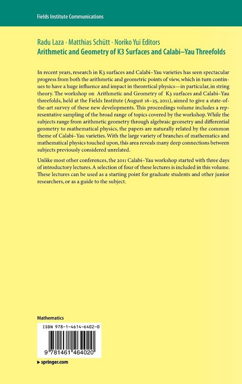 Produktbild: Arithmetic and Geometry of K3 Surfaces and Calabi&ndash;Yau Threefolds