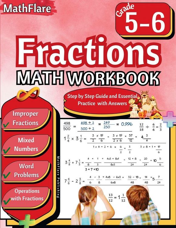 Produktbild: Fractions Math Workbook 5th and 6th Grade