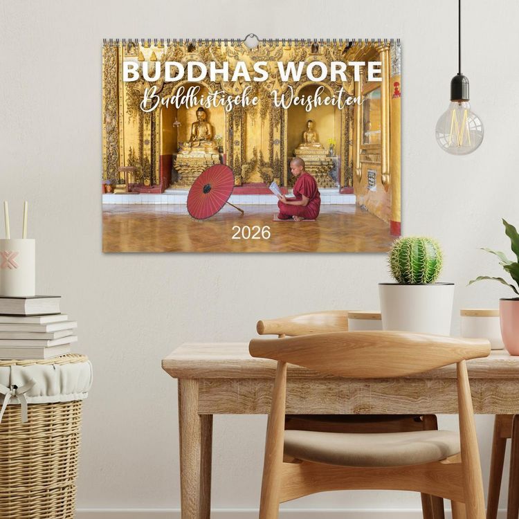 Produktbild: BUDDHAS WORTE - Buddhistische Weisheiten (Wandkalender 2026 DIN A3 quer), CALVENDO Monatskalender