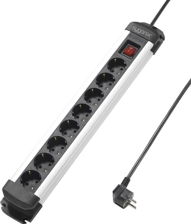 Produktbild: Sygonix SY-4538258 Steckdosenleiste 8fach Schwarz, Silber Schutzkontakt 1St.