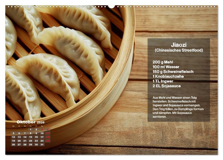 Produktbild: Streetfood Kalender - Einfache Rezepte aus den Stra&szlig;enk&uuml;chen der Welt (Wandkalender 2026 DIN A2 quer), CALVENDO Monatskalender