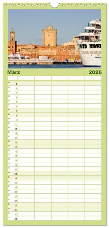 Produktbild: Familienplaner 2026 - Toskana. Livorno - Volterra - Piombino mit 5 Spalten (Wandkalender, 21 x 45 cm) CALVENDO
