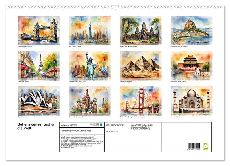 Produktbild: Sehenswertes rund um die Welt (Wandkalender 2026 DIN A2 quer), CALVENDO Monatskalender