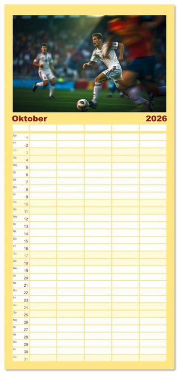 Produktbild: Familienplaner 2026 - Fu&szlig;ball - Dynamik am Ball mit 5 Spalten (Wandkalender, 21 x 45 cm) CALVENDO