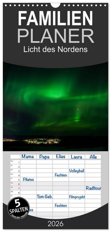 Produktbild: Familienplaner 2026 - Licht des Nordens mit 5 Spalten (Wandkalender, 21 x 45 cm) CALVENDO