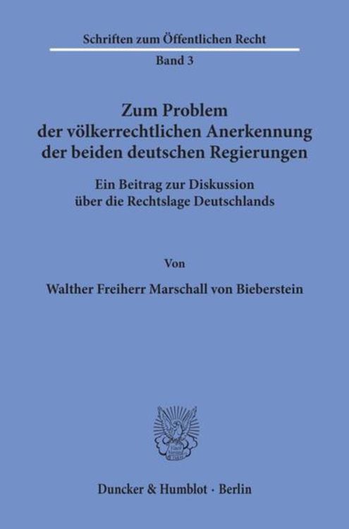 Produktbild: Zum Problem der völkerrechtlichen Anerkennung der beiden deutschen Regierungen.
