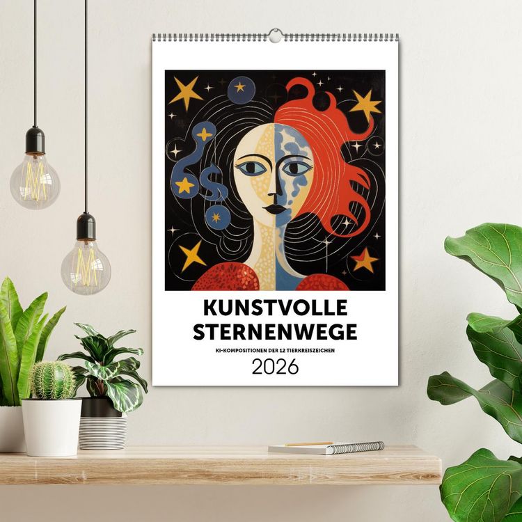 Produktbild: Kunstvolle Sternenwege: KI-Kompositionen der 12 Tierkreiszeichen (Wandkalender 2026 DIN A2 hoch), CALVENDO Monatskalender