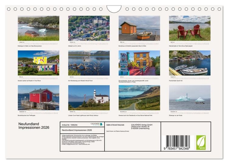 Produktbild: Neufundland Impressionen 2026 (Wandkalender 2026 DIN A4 quer), CALVENDO Monatskalender