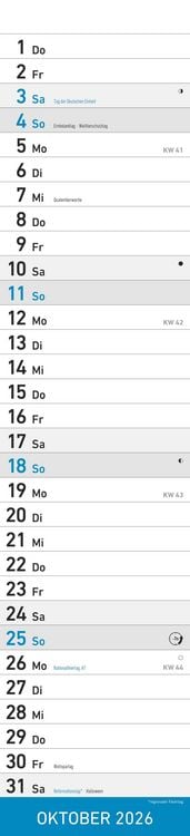 Produktbild: Streifenplaner BLAU 2026 - Streifenkalender - Wandplaner - Küchen-Kalender - 11,3x49,5