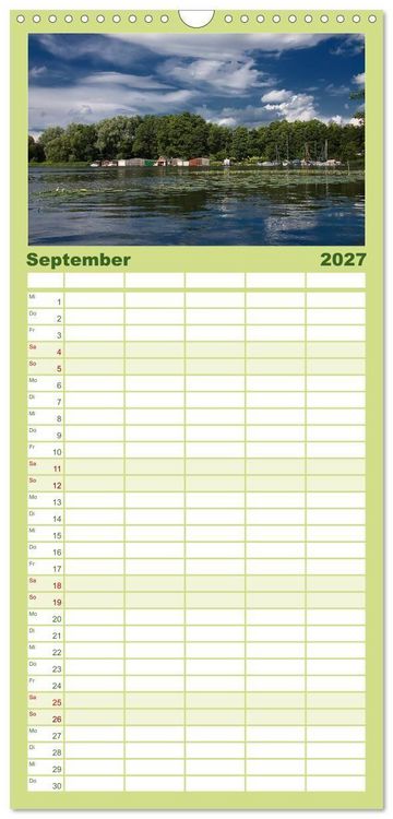 Produktbild: Familienplaner 2027 - Mecklenburgische Seenplatte - zum Tr&auml;umen sch&ouml;n mit 5 Spalten (Wandkalender, 21 x 45 cm) CALVENDO