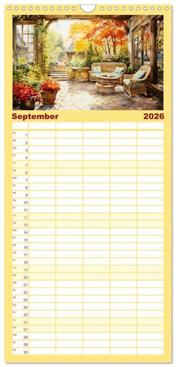 Produktbild: Familienplaner 2026 - Lauschige Gartenecken mit 5 Spalten (Wandkalender, 21 x 45 cm) CALVENDO