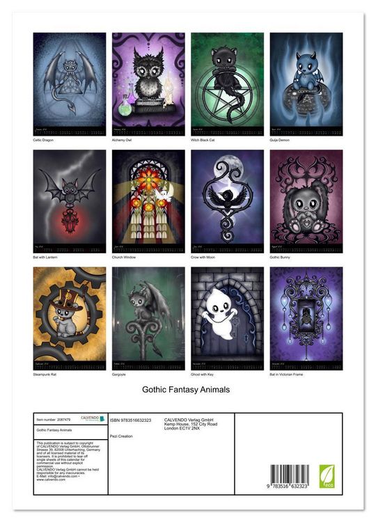 "Gothic Fantasy Animals (Wall Calendar 2026 DIN A3 portrait), CALVENDO