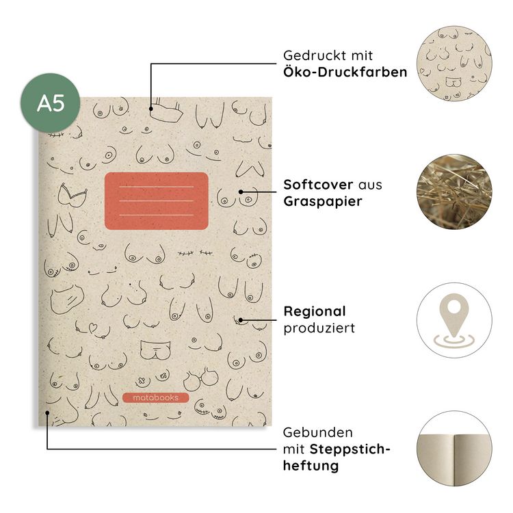 Produktbild: matabooks - A5 Notizheft aus Graspapier - Maya Farbe: Melon