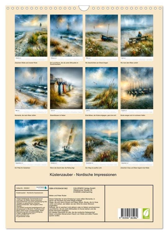 Produktbild: K&uuml;stenzauber - Nordische Impressionen (Wandkalender 2027 DIN A3 hoch), CALVENDO Monatskalender