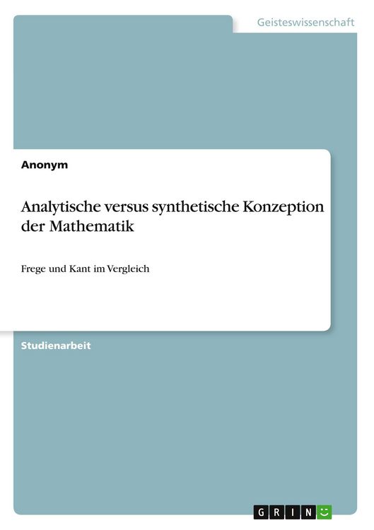 Produktbild: Analytische versus synthetische Konzeption der Mathematik
