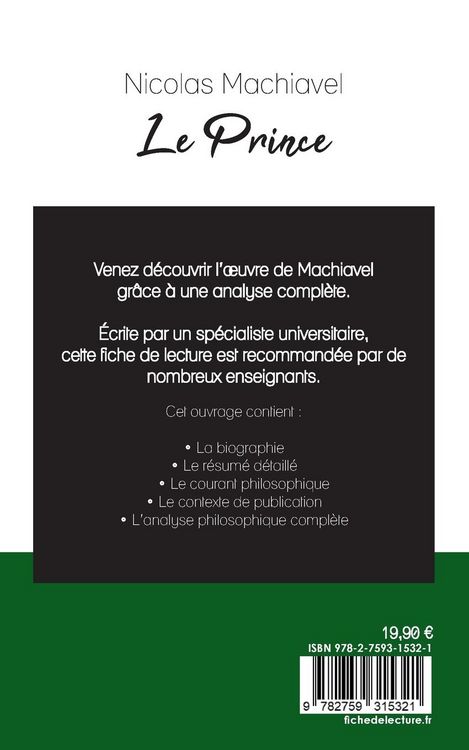 Produktbild: Le Prince de Machiavel (fiche de lecture et analyse compl&egrave;te de l'oeuvre)