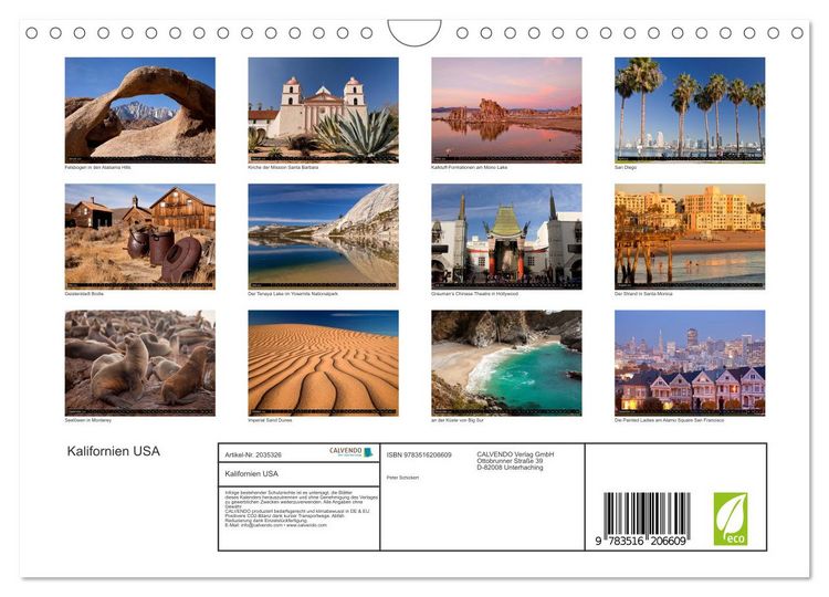 Produktbild: Kalifornien USA (Wandkalender 2026 DIN A4 quer), CALVENDO Monatskalender