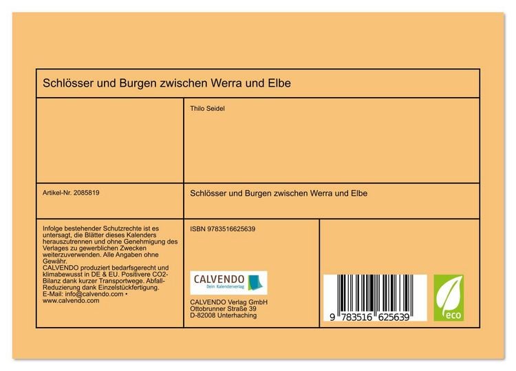 Produktbild: Schl&ouml;sser und Burgen zwischen Werra und Elbe (Tischkalender 2026 DIN A5 quer), CALVENDO Monatskalender