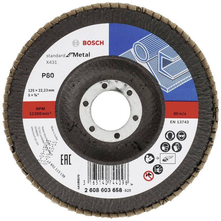 Produktbild: Bosch Accessories 2608603658 X431 F&auml;cherschleifscheibe Durchmesser 125 mm Bohrungs-&Oslash; 22.33 mm K&ouml;rnung (num) 80 Stahl 1 St.