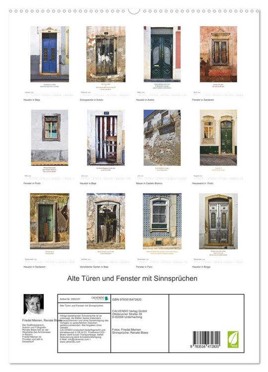 Produktbild: Alte T&uuml;ren und Fenster mit Sinnspr&uuml;chen (hochwertiger Premium Wandkalender 2026 DIN A2 hoch), Kunstdruck in Hochglanz