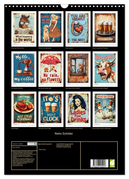 Produktbild: Retro Schilder (Wandkalender 2026 DIN A3 hoch), CALVENDO Monatskalender