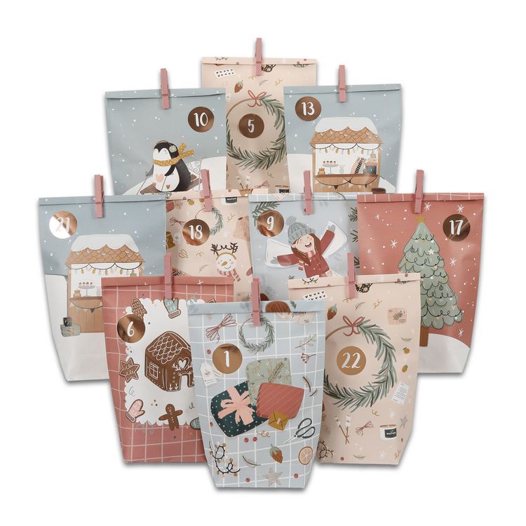 Produktbild: Adventskalender mit bedruckten T&uuml;ten &ndash; Eisblau f&uuml;r Kinder
