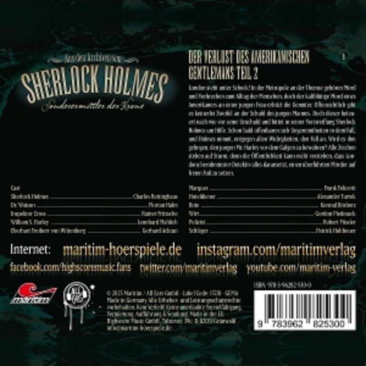 Produktbild: Aus den Archiven von Sherlock Holmes - Sonderermittler der Krone - Der Verlust des amerikanischen Gentlemans.Tl.2,1 Audio-CD