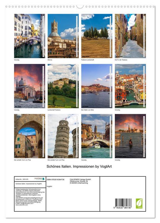 Produktbild: Sch&ouml;nes Italien. Impressionen by VogtArt (hochwertiger Premium Wandkalender 2026 DIN A2 hoch), Kunstdruck in Hochglanz