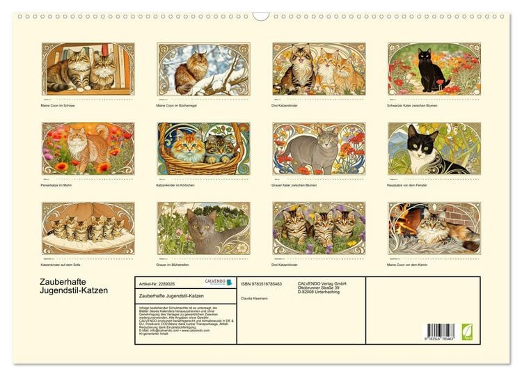 Produktbild: Zauberhafte Jugendstil-Katzen (Wandkalender 2027 DIN A2 quer), CALVENDO Monatskalender