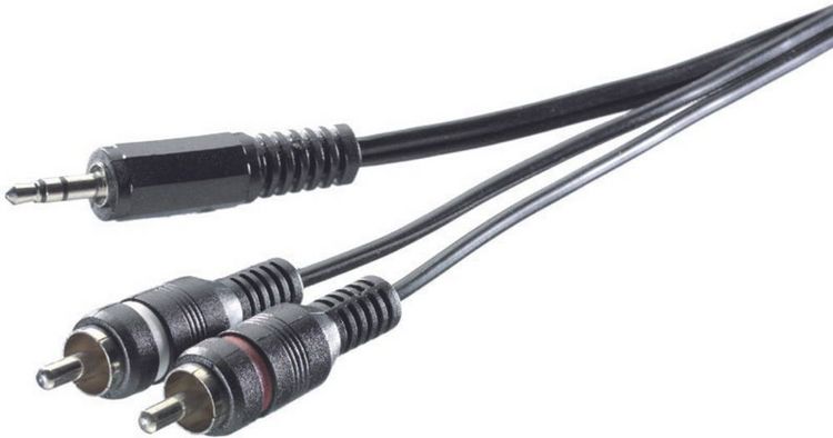 Produktbild: SpeaKa Professional SP-7870368 Cinch / Klinke Audio Anschlusskabel [2x Cinch-Stecker - 1x Klinkenstecker 3.5 mm] 3.00 m Schwarz