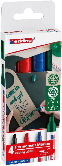 Produktbild: edding 3300 Permanentmarker, 1-5mm, 4er Set Keilspitze