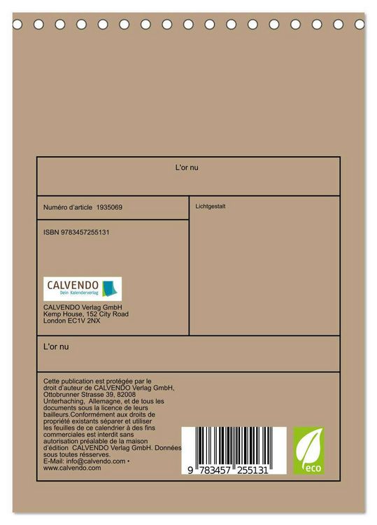 Produktbild: L'or nu (Calendrier de bureau 2026 DIN A5 horizontal), CALVENDO calendrier mensuel