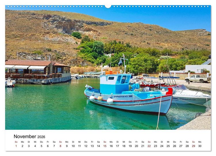 Produktbild: Farbenfrohe Boote in kristallklarem Wasser (hochwertiger Premium Wandkalender 2026 DIN A2 quer), Kunstdruck in Hochglanz