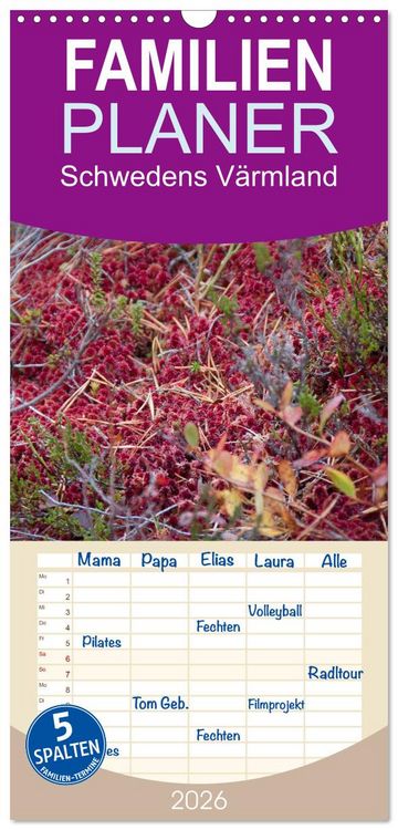 Produktbild: Familienplaner 2026 - Schwedens V&auml;rmland mit 5 Spalten (Wandkalender, 21 x 45 cm) CALVENDO