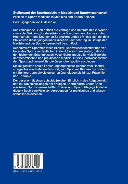 Produktbild: Stellenwert der Sportmedizin in Medizin und Sportwissenschaft/Position of Sports Medicine in Medicine and Sports Science