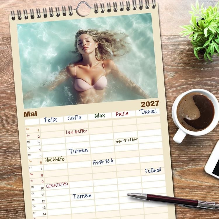 Produktbild: Familienplaner 2027 - Entspannen am Strand mit 5 Spalten (Wandkalender, 21 x 45 cm) CALVENDO