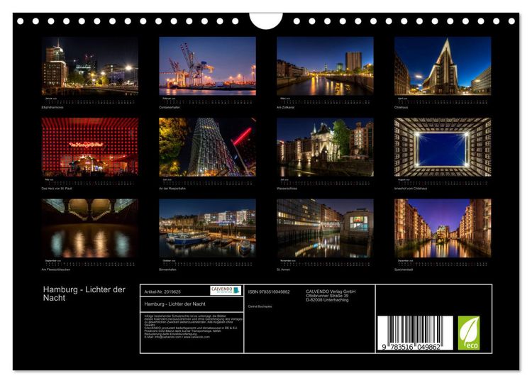 Produktbild: Hamburg - Lichter der Nacht (Wandkalender 2026 DIN A4 quer), CALVENDO Monatskalender
