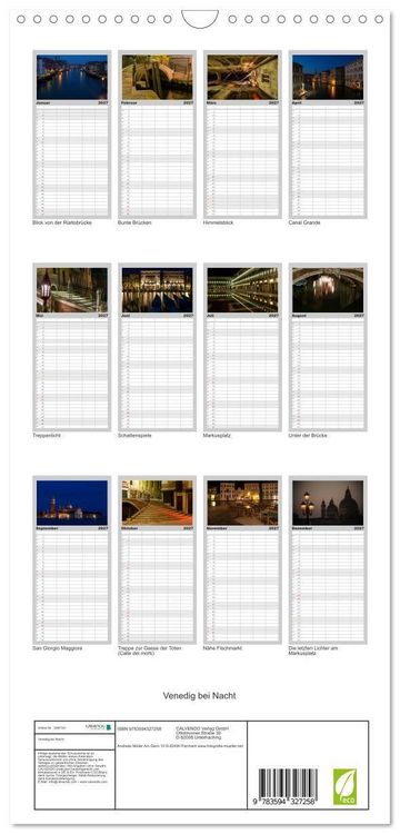 Produktbild: Familienplaner 2027 - Venedig bei Nacht mit 5 Spalten (Wandkalender, 21 x 45 cm) CALVENDO