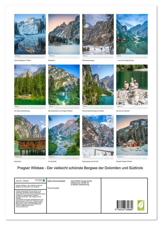 Produktbild: Pragser Wildsee - Der vielleicht sch&ouml;nste Bergsee der Dolomiten und S&uuml;dtirols (Wandkalender 2026 DIN A3 hoch), CALVENDO Monatskalender