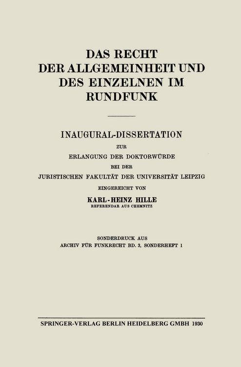Produktbild: Das Recht der Allgemeinheit und des Einzelnen im Rundfunk
