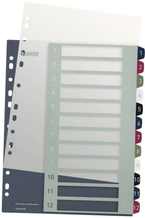 Produktbild: Leitz 1238 Style Register DIN A4 1-12 Polypropylen Mehrfarbig 12 Registerbl&auml;tter extrabreit, PC-beschriftbar 1238-00-00